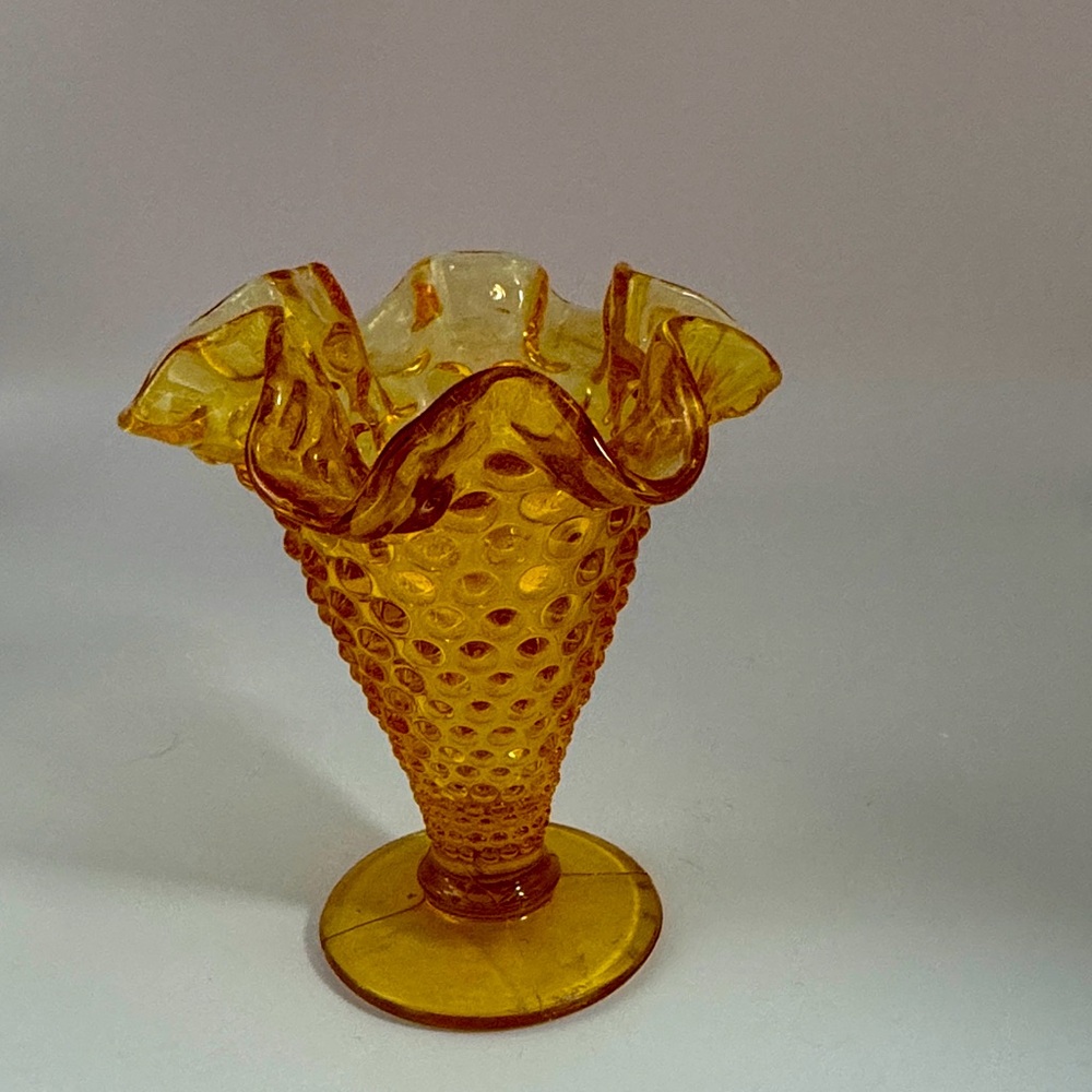 ?Fenton? Amber Glass Hobnail Vase